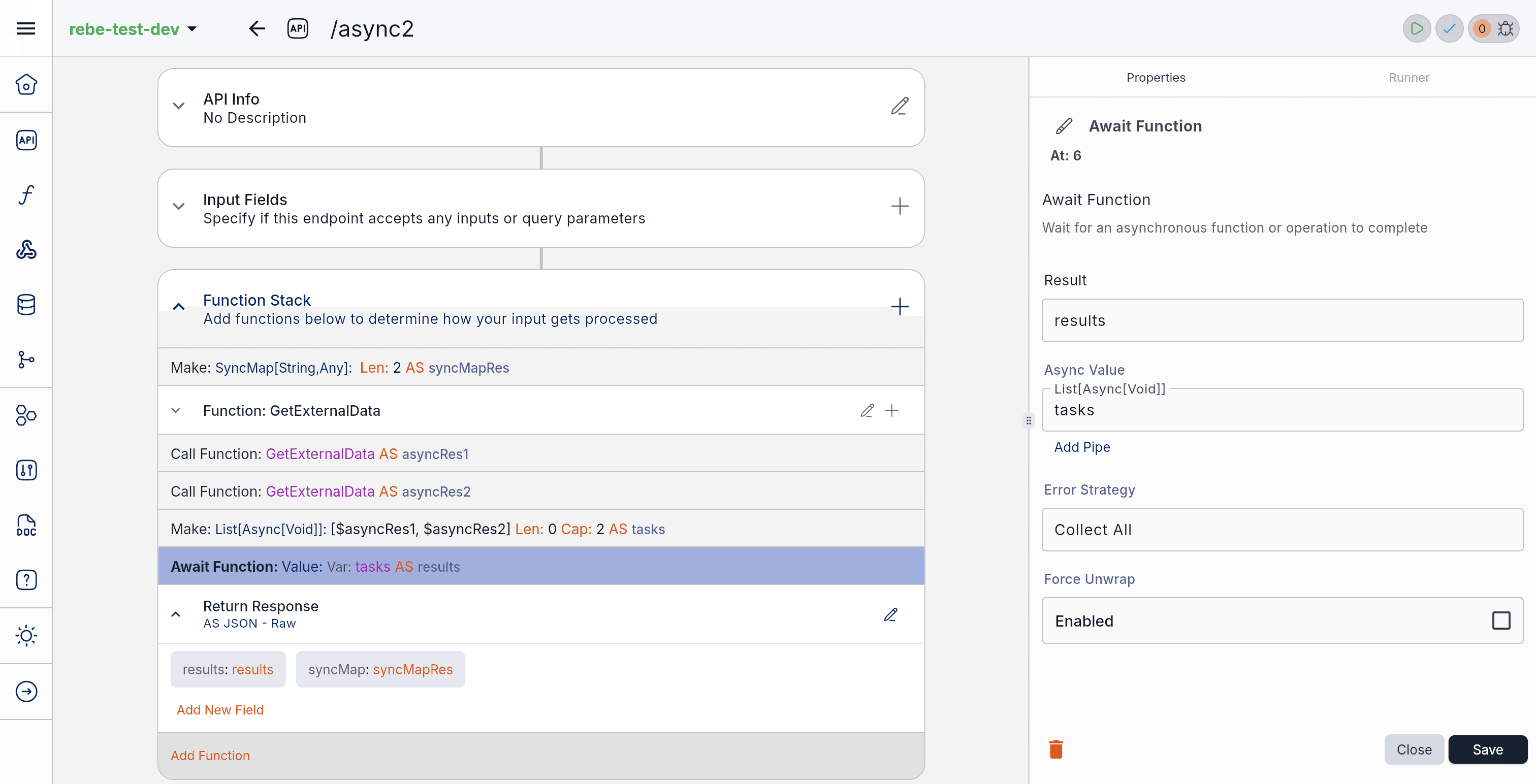 Await Function configuration