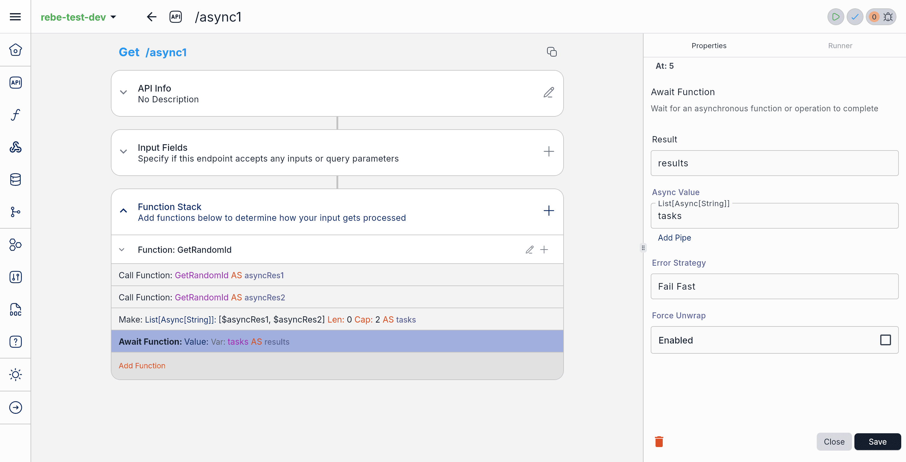 Await Function configuration