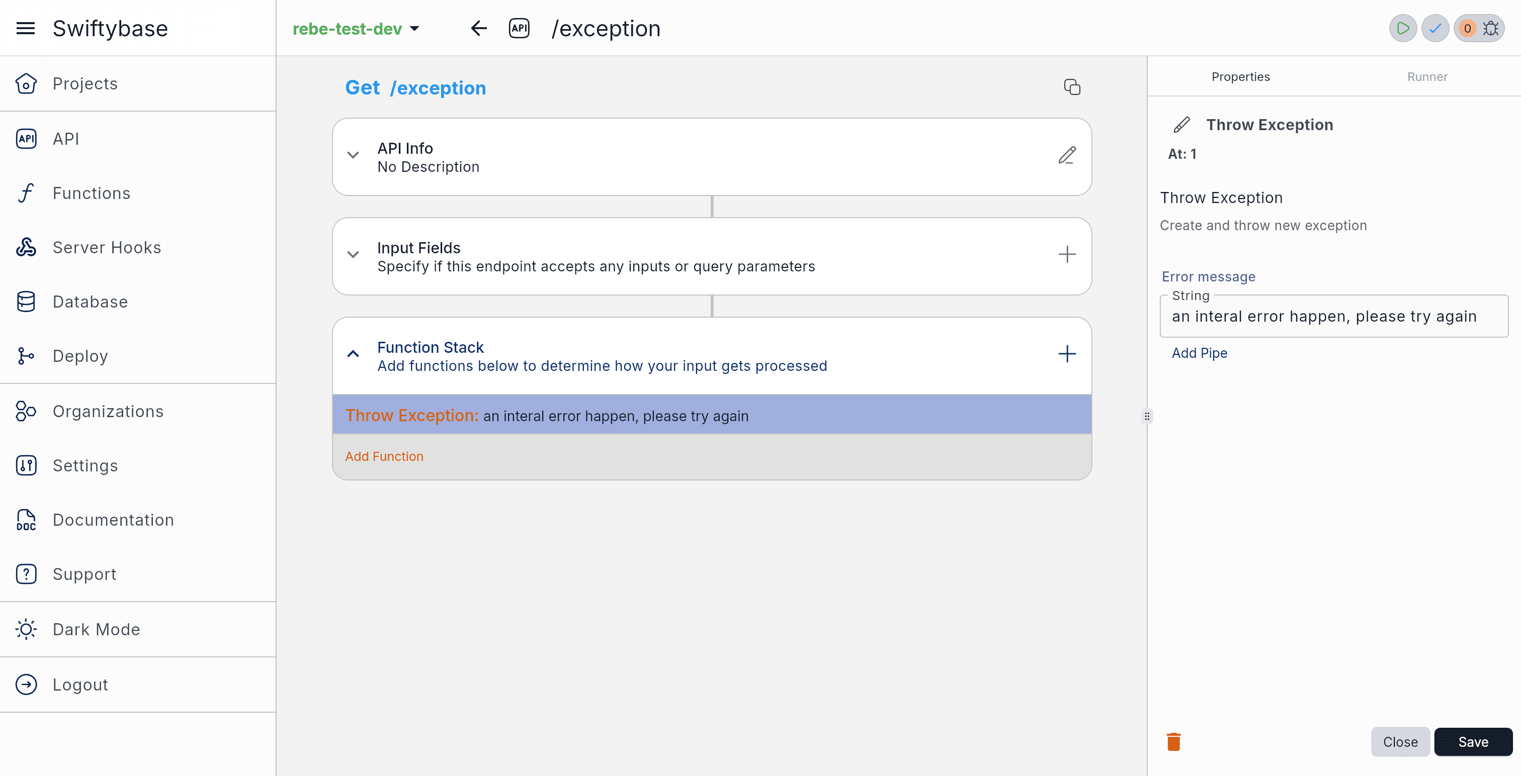 Throw Exception