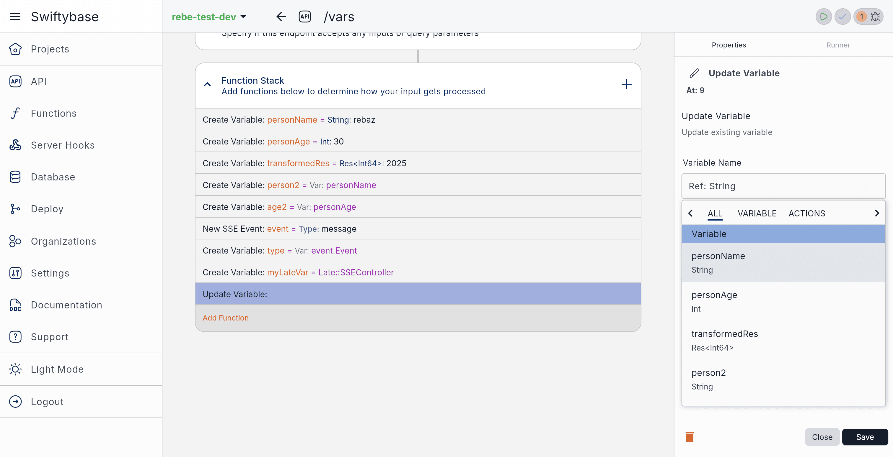 Select variable